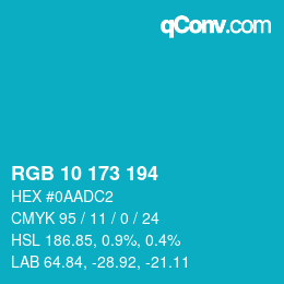 Color code: RGB 10 173 194 | qconv.com