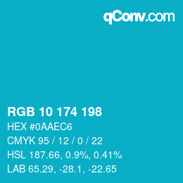 カラーコード: RGB 10 174 198 | qconv.com