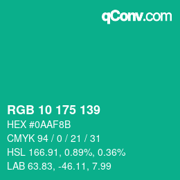 Color code: RGB 10 175 139 | qconv.com