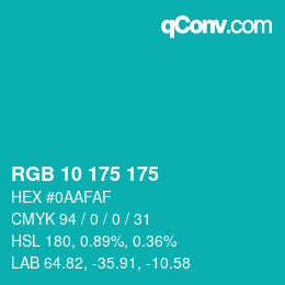 Color code: RGB 10 175 175 | qconv.com