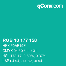 颜色代码: RGB 10 177 158 | qconv.com