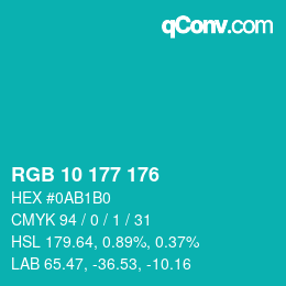 カラーコード: RGB 10 177 176 | qconv.com