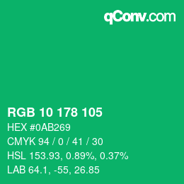 カラーコード: RGB 10 178 105 | qconv.com
