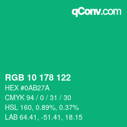 Color code: RGB 10 178 122 | qconv.com