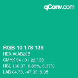 Color code: RGB 10 178 139 | qconv.com