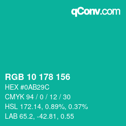 カラーコード: RGB 10 178 156 | qconv.com