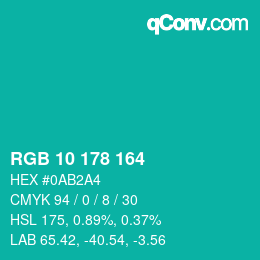 Color code: RGB 10 178 164 | qconv.com