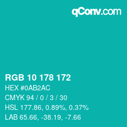 Color code: RGB 10 178 172 | qconv.com