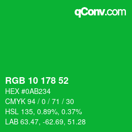 Color code: RGB 10 178 52 | qconv.com