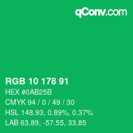 カラーコード: RGB 10 178 91 | qconv.com