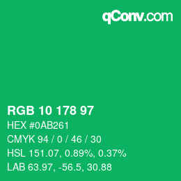 カラーコード: RGB 10 178 97 | qconv.com