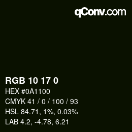 Color code: RGB 10 17 0 | qconv.com