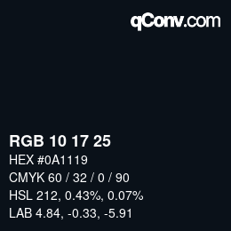 Color code: RGB 10 17 25 | qconv.com
