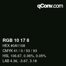 カラーコード: RGB 10 17 8 | qconv.com