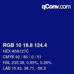 カラーコード: RGB 10 18.8 124.4 | qconv.com