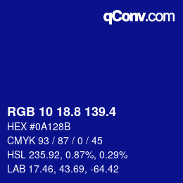 カラーコード: RGB 10 18.8 139.4 | qconv.com
