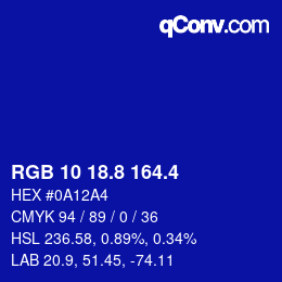 カラーコード: RGB 10 18.8 164.4 | qconv.com