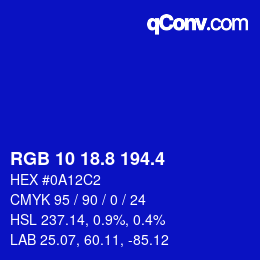 カラーコード: RGB 10 18.8 194.4 | qconv.com