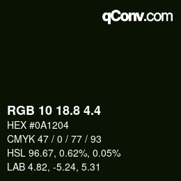 カラーコード: RGB 10 18.8 4.4 | qconv.com