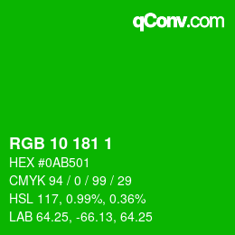 Color code: RGB 10 181 1 | qconv.com