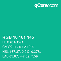 カラーコード: RGB 10 181 145 | qconv.com