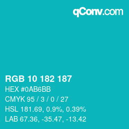 Color code: RGB 10 182 187 | qconv.com
