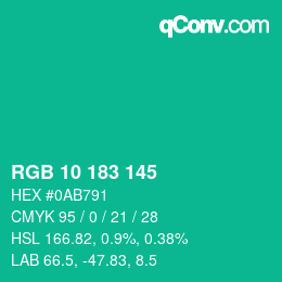 カラーコード: RGB 10 183 145 | qconv.com