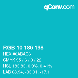 Color code: RGB 10 186 198 | qconv.com