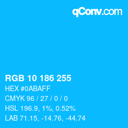 Color code: RGB 10 186 255 | qconv.com