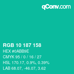 Color code: RGB 10 187 158 | qconv.com