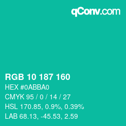 Color code: RGB 10 187 160 | qconv.com