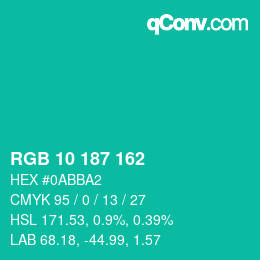 Color code: RGB 10 187 162 | qconv.com