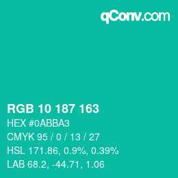 カラーコード: RGB 10 187 163 | qconv.com