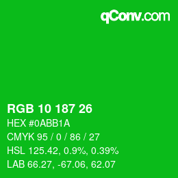 Farbcode: RGB 10 187 26 | qconv.com