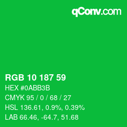 カラーコード: RGB 10 187 59 | qconv.com