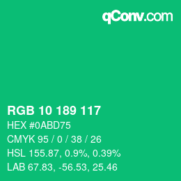 颜色代码: RGB 10 189 117 | qconv.com