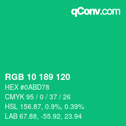 颜色代码: RGB 10 189 120 | qconv.com