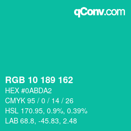 颜色代码: RGB 10 189 162 | qconv.com