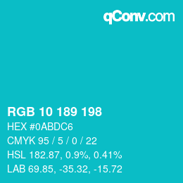 Color code: RGB 10 189 198 | qconv.com