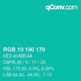 Color code: RGB 10 190 170 | qconv.com
