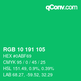 颜色代码: RGB 10 191 105 | qconv.com