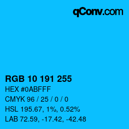 カラーコード: RGB 10 191 255 | qconv.com