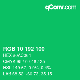 Color code: RGB 10 192 100 | qconv.com