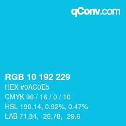 カラーコード: RGB 10 192 229 | qconv.com