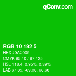 Color code: RGB 10 192 5 | qconv.com