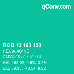 Color code: RGB 10 193 158 | qconv.com
