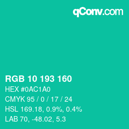Color code: RGB 10 193 160 | qconv.com