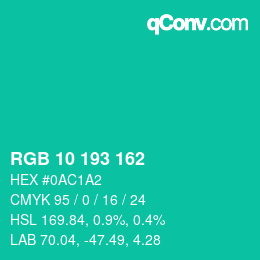 Color code: RGB 10 193 162 | qconv.com