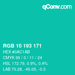 カラーコード: RGB 10 193 171 | qconv.com