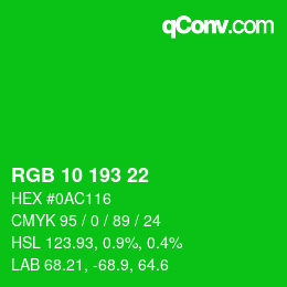 カラーコード: RGB 10 193 22 | qconv.com